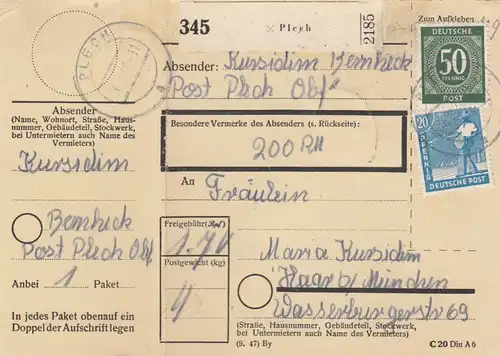 Carte de paquet 1948: Plech par cheveux, carte de valeur, avec carte d'urgence