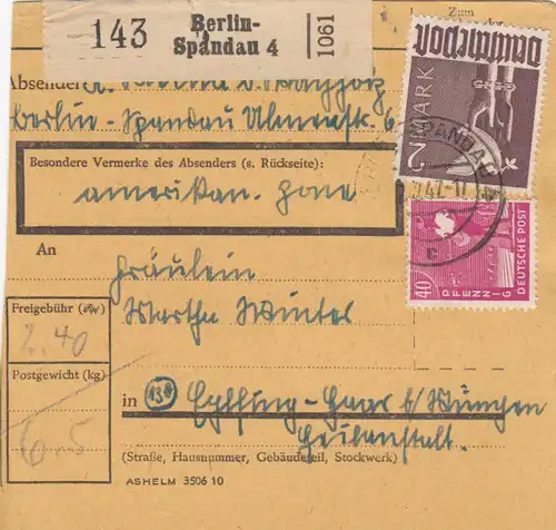 Carte forfait 1948: Berlin-Spandau vers Eglfing