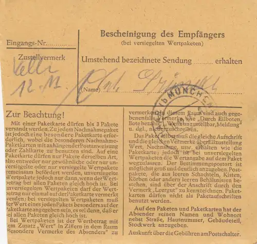 Paketkarte 1948: Berlin-Spandau nach Eglfing