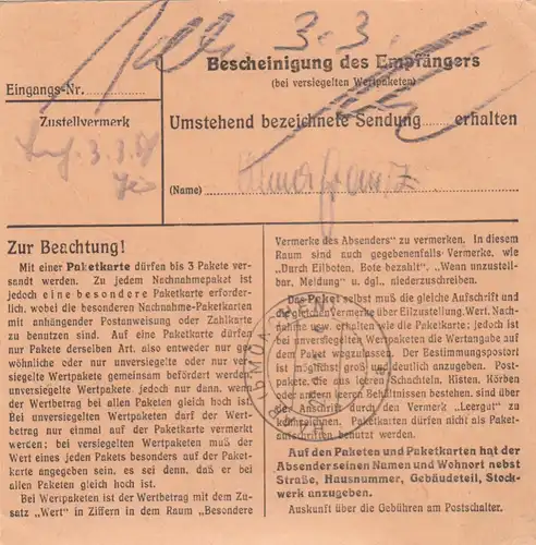 Carte de paquet 1948: Berlin-Zehlendorf après Haar