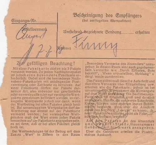 BiZone Paketkarte 1948: Wetzlar Lahn nach Haar