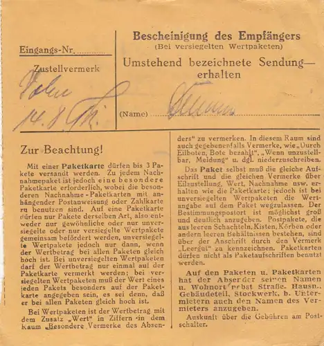 BiZone Paketkarte: Gnotzheim nach Ottobrunn, Nachgebühr