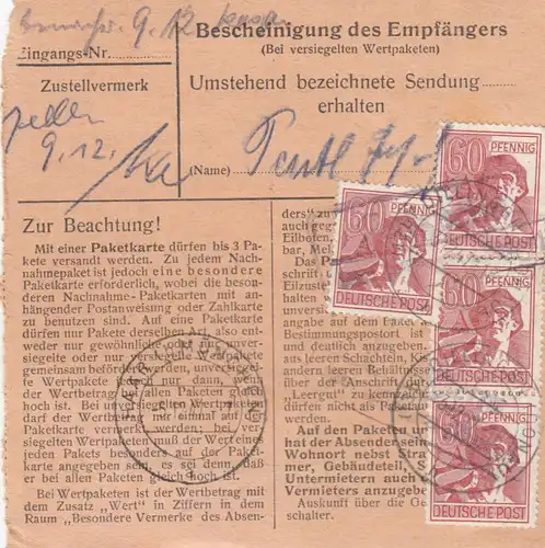 Paketkarte 1947: Holzheim Dillingen nach Ödenstockach