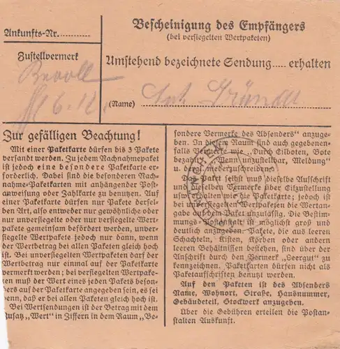 Paketkarte 1947: Dießen nach Eglfing Haar