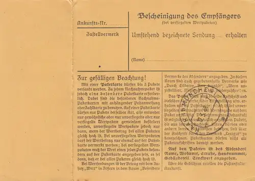 Carte de paquet 1948: Petershausen par cheveux, avec carte de secours double