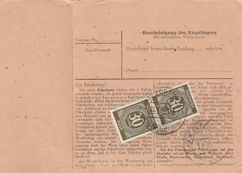 Carte de paquet 1948: Dortmund-Lütgendortmund à Munich, avec carte de colis d'urgence