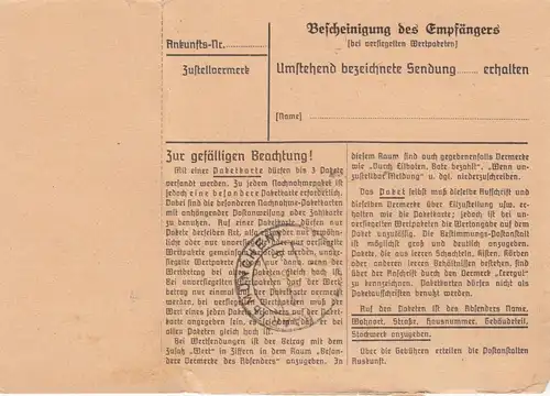 Paketkarte 1948: München nach Haar, Selbstbucher, mit Notpaketkarte