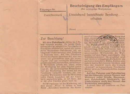 Paketkarte 1948: Hüttenheim nach Haar, mit Notpaketkarte