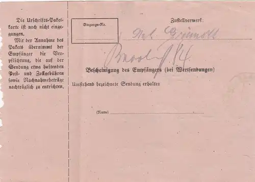 Carte de colis 1948: Hüttenheim à Haar, avec carte de paquet d'urgence