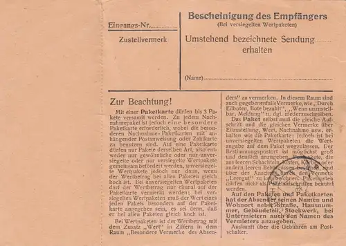 Carte de paquet 1948: Endorf vers Eglfing, avec carte de colis d'urgence