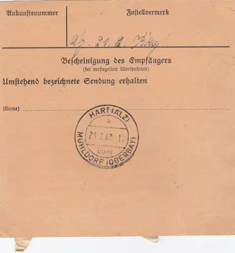 Carte de paquet 1948: Nuremberg vers Hart b. Garching, Auto-booker