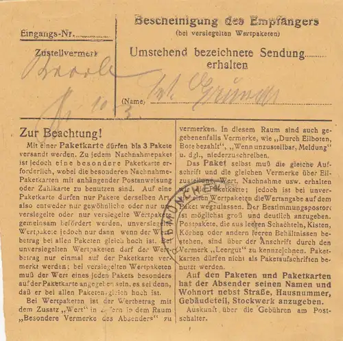 Paketkarte 1948: Moosen Vils nach Eglfing, Heilanstalt