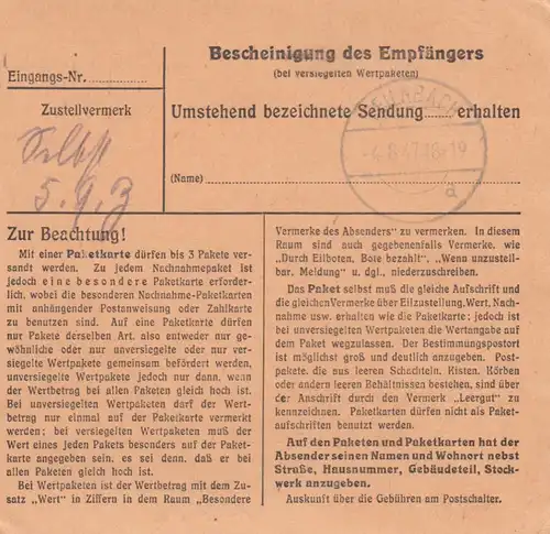Carte forfait 1947: Berlin 3 vers Bad Aibling, supplément, Waldgasthof