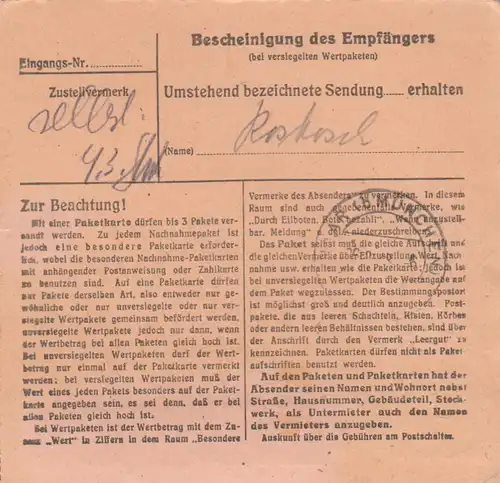Carte de paquet 1948: Berlin-Reinickendorf vers Putzbrunn, amerik. Zone