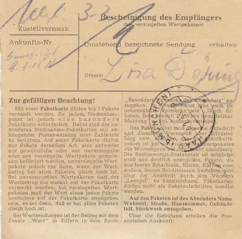 Paketkarte 1948: Berlin-Lichterfelde nach Haar bei München
