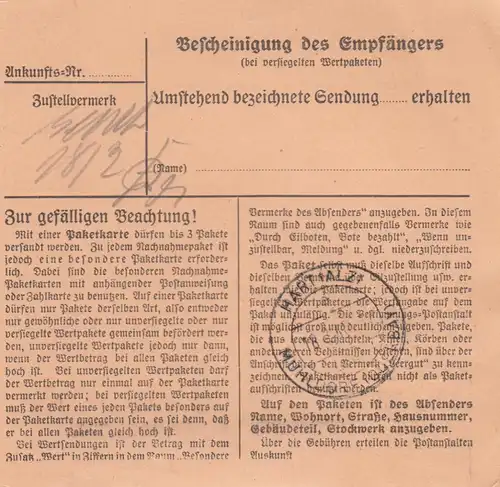 Carte de paquet 1948: Berlin-Köpenick vers Hart a.d. Alz, Auto-booker