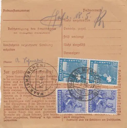 Carte de paquet 1948: Bad Mergentheim après les cheveux, auto-réservation, remboursement