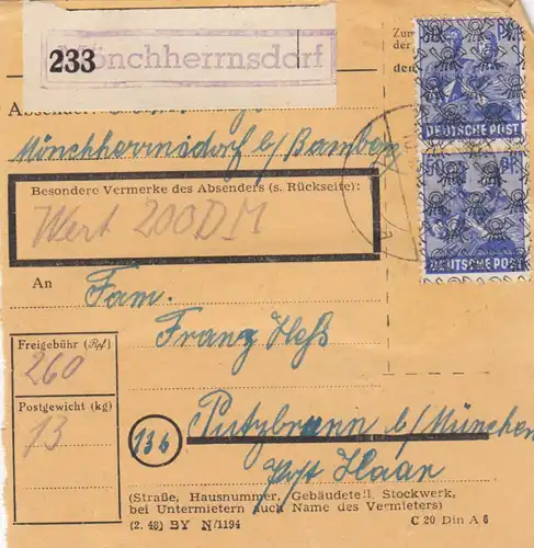 BiZone Paketkarte: Mönchherrnsdorf nach Putzbrunn, Wertkarte