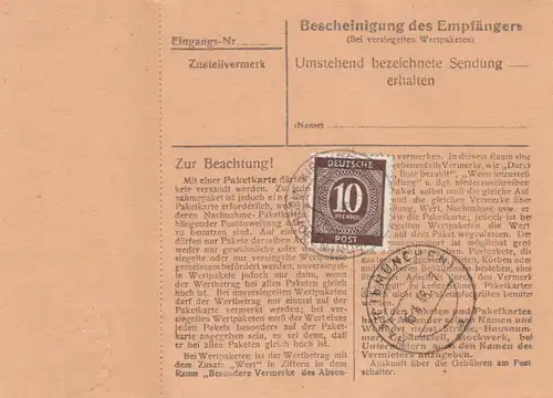 Paketkarte 1948: Riegelsberg Kirchberg n. Haar, mit Notpaketkarte