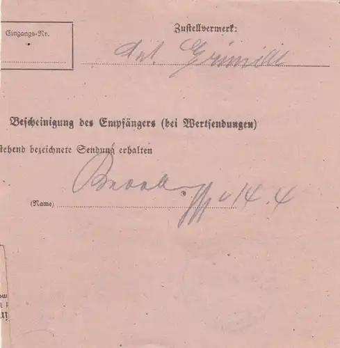 Carte de paquet 1948: Vergelsberg Kirchberg n. Haar, avec carte de colis d'urgence