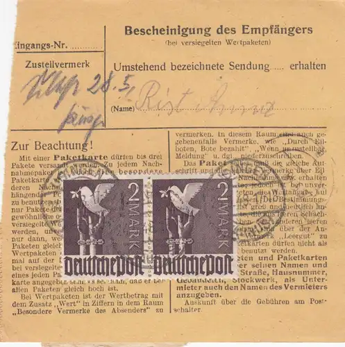 Paketkarte 1948: Usingen Taunus nach Keferloh Haar