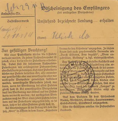 BiZone Paketkarte 1948: Stuttgart, Selbstbucher, Wertkarte, B-Aufkleber