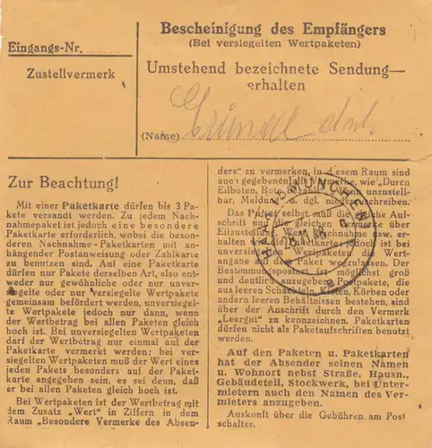 Carte de paquet BiZone 1948: Passau après Haar près de Munich, infirmière