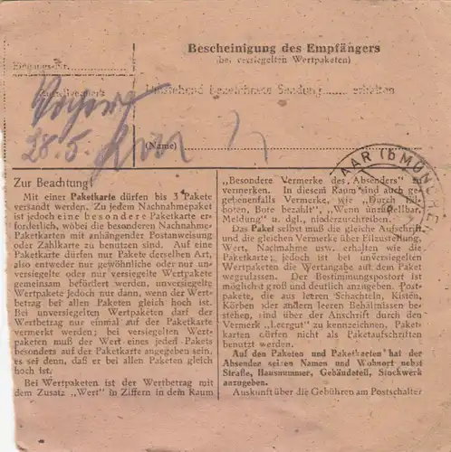 Paketkarte 1948: Wrohm Heide nach Haar