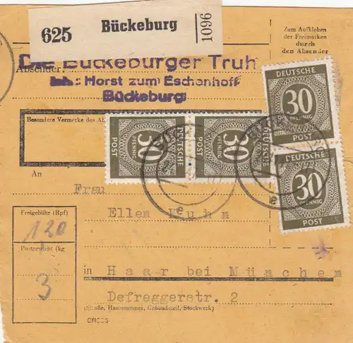 Carte de paquet 1947: Bückeburg vers Haar bei Munich
