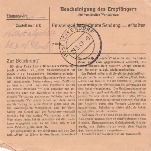Carte de paquet 1948: Berlin-Köpenick après Hinterschnaitt, Auto-booker