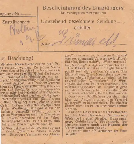 BiZone Paketkarte 1948: Planegg nach Haar, Selbstbucher, Heilanstalt Eglfing