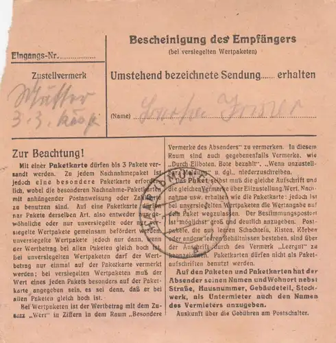Paketkarte 1948: Berlin-Reinickendorf nach Putzbrunn, Post Haar