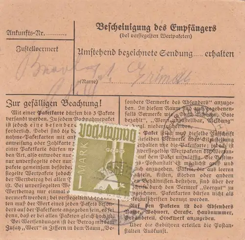 Paketkarte 1948: Eichstätt nach Haar, Eilbote Exprès