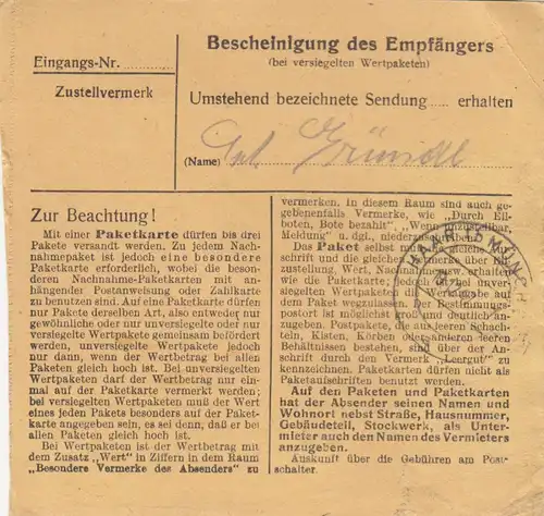 Carte de paquet 1947: Darmstadt Land apres Eglfing Haar, Anstalt