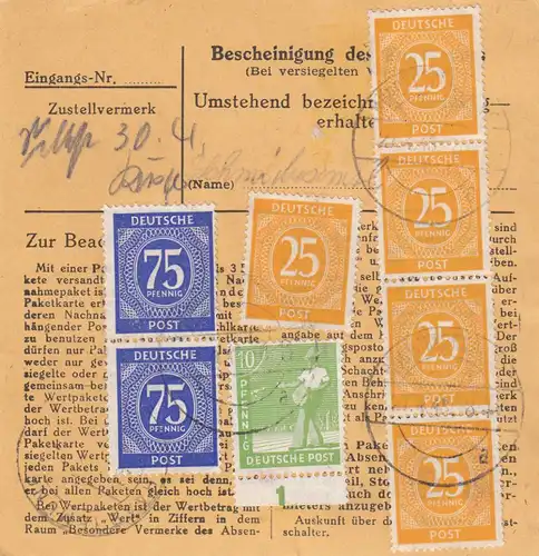 Paketkarte 1948: Mönchherrnsdorf nachPutzbrunn