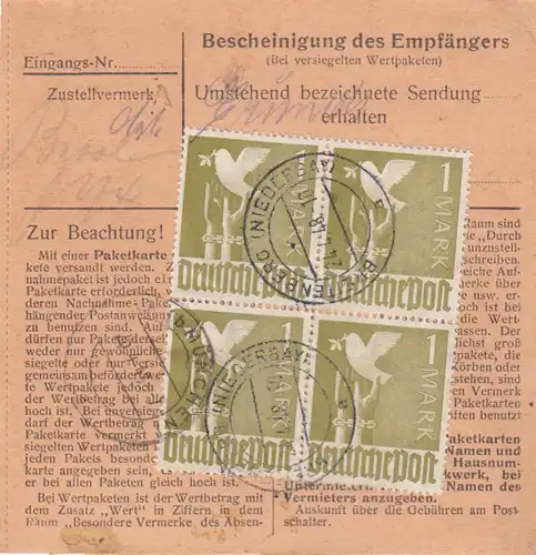 Paketkarte 1948: Breitenberg nach Haar München