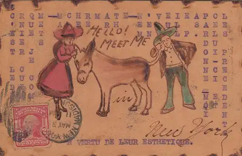 USA 1905: post card leather !!! New York to Paris via S.S. La Lorraine, Tax