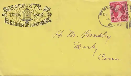 USA 1901: New York Osborn MFC, New york to Derby, including bill