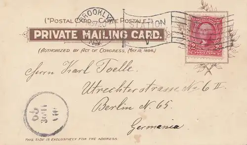 États-Unis 1908: post card Brooklyn to Berlin