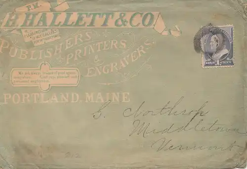 États-Unis 1918: Publisher, Printer, Engraver Portland, Maine to Middletown, Vermont