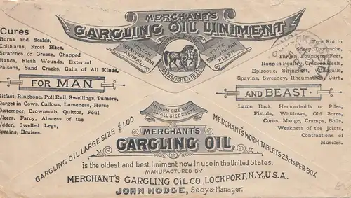USA 1894: Roxbury Sta. Mass. to Poughkeepsie, Gargling Oil Liniment