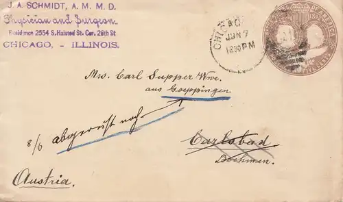 1894: Chicago, Ill to Carlsbad Boehmen/Austria, forwarded to Göppingen/Germany