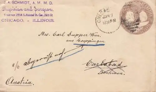 1894: Chicago, Ill to Carlsbad Boehmen/Austria, forwarded to Göppingen/Germany