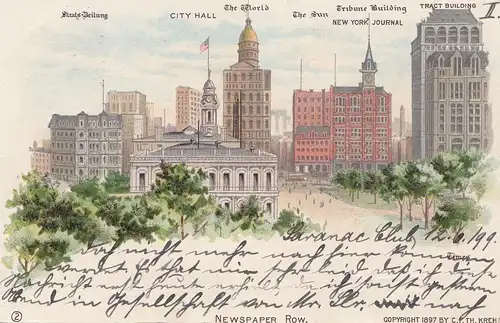 États-Unis: carte postale Bartlett to Montréal/Canada, Newspaper Row