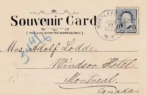 USA: post card Bartlett to Montreal/Canada, Newspaper Row