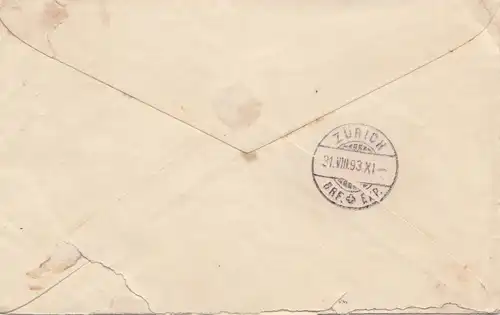 USA: 1893: New York to Zürich/Switzerland via England