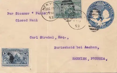 États-Unis: 1893: New York to Burtscheid/Aachen - Germany