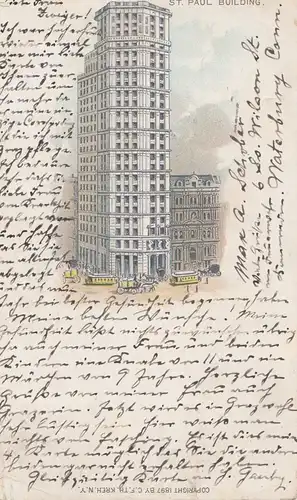 USA: 1901: post card St. Paul Building Waterburg, Conn, to Graz /Austria