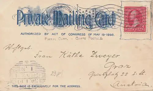 USA: 1901: post card St. Paul Building Waterburg, Conn, to Graz /Austria
