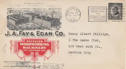 États-Unis 1924: New York Woodworking Machinery to New york City